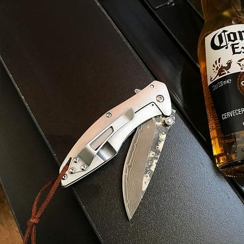 ALBATROSS Pocket Knife Abalone Seashells 7.25" Modern Damascus Steel Knife Frame Lock Folding Knife Gift Box - HGDK021B thumbnail 9