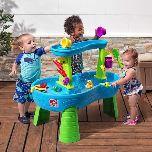 Step2 Rain Showers Splash Pond Water Table, Kids Water and Sand Activity Sensory Playset, Summer Outdoor Toys, 13 Piece Water Toy Accessories, For Toddlers 1.5+ Years Old, Blue & Green thumbnail 2