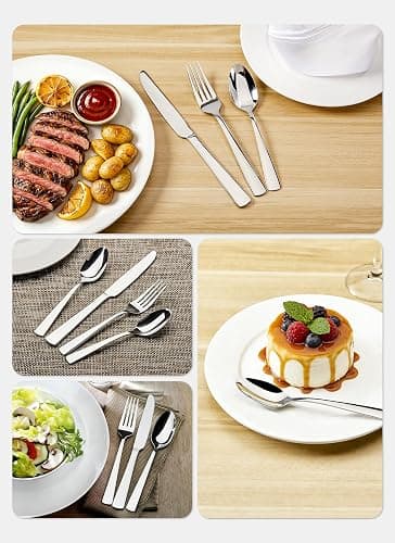 Silverware Set for 8, 45 Piece Stainless Steel Kitchen Utensils Cutlery Set | Gift Package for Wedding Housewarming, Heavy-Duty Steak Knife Fork and Spoon, Dishwasher Safe, Ergonomic Design, Flatware Set thumbnail 6