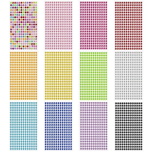 Sularpek 3120 Pcs Face Gems - 12 Sheets Self-Adhesive Rhinestone Stickers, 12 Colors Acrylic Crystal Gems for Nails, Face, Festivals, Makeup, DIY Craft Decorations - Image 1
