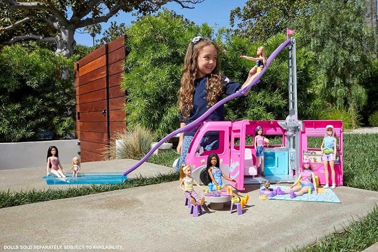 Barbie Camper, Doll Playset with 60 Accessories, 30-Inch-Slide and 7 Play Areas, Dream Camper thumbnail 2