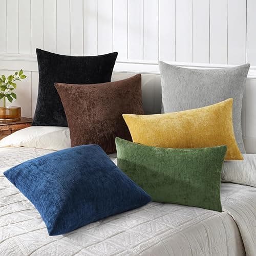decorUhome Chenille Reddish Brown Throw Pillow Covers 18x18 Inch Set of 2, Decorative Soft Couch Pillow Covers Solid Dyed Accent Farmhouse Neutral Square Pillow Cases for Sofa thumbnail 6