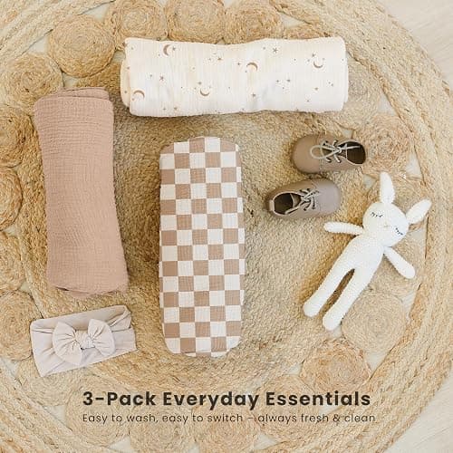 Konssy 3 Pack Muslin Swaddle Blankets for Unisex, Newborn Receiving Blanket, Large 47 x 47 inches, Soft Breathable Muslin Baby Swaddles for Boys & Girls thumbnail 9