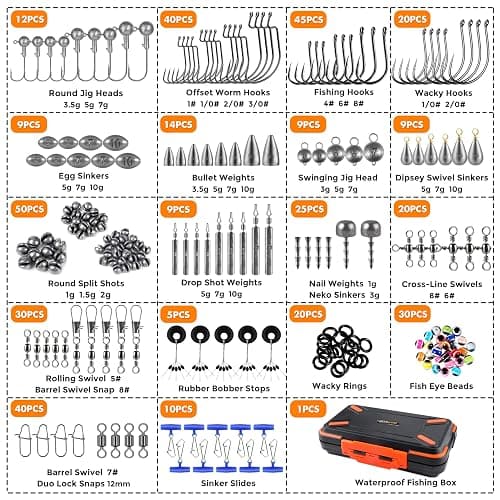 PLUSINNO 264/397pcs Fishing Accessories Kit, Organized Fishing Tackle Box with Tackle Included, Fishing Hooks, Fishing Weights Sinkers, Swivels, Beads, Fishing Gear Set Equipment for Bass Trout thumbnail 6