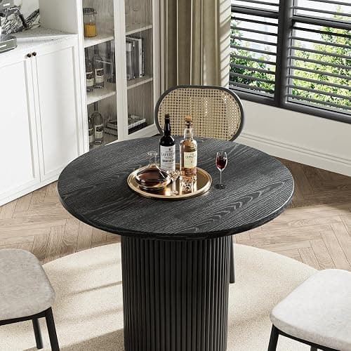 35.4" Round Wood Dining Table Fluted Kitchen Table Circle Dining Tables Modern Pedestal Tables Circular for 2-4 People, for Leisure, Coffee, Kitchen, Dining Room, φ35.4" x 29.9"H, Black thumbnail 6