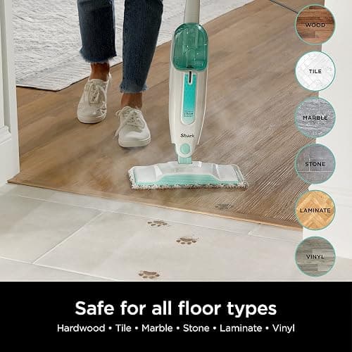 Shark Steam Mop with 2 Machine Washable Dirt Grip Pads, Removable Water Tank, Lightweight, Steam Cleaner for sealed Hard Floors, Marble, Stone, Hardwood, Tile, Laminate, White/Seafoam, S1000 thumbnail 9