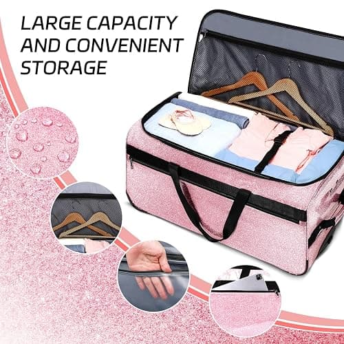 Dance Bag with Garment Rack, OMIDEL 29" Rolling Dance Competition Duffle Bag with Garment Rack & Silent Wheels, Collapsible Dance Suitcase for Dance Competition Shows Recitals Travel - Glitter Pink thumbnail 3