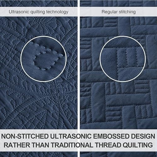Love's cabin Oversized King Size Quilt Bedding Set Navy Bedspreads - Oversized King Lightweight Bedspread Comforter - Coin Pattern Coverlet for All Season - 3 Pieces (1 Quilt, 2 Pillow Shams) thumbnail 3