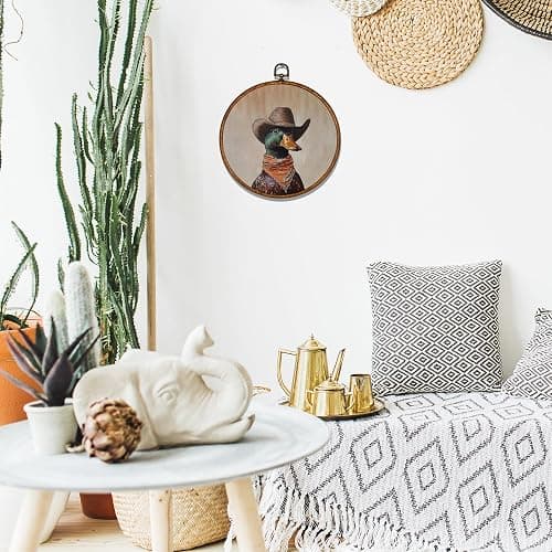 BCUANGD Western Hunting Round Wall Art Decor - Retro Duck Neutral Wall Art Canvas Frame Artwork Prints, Rustic Vintage Country Round Wall Hanging Decorations for Home Farmhouse Bedroom, 10"x10" thumbnail 5