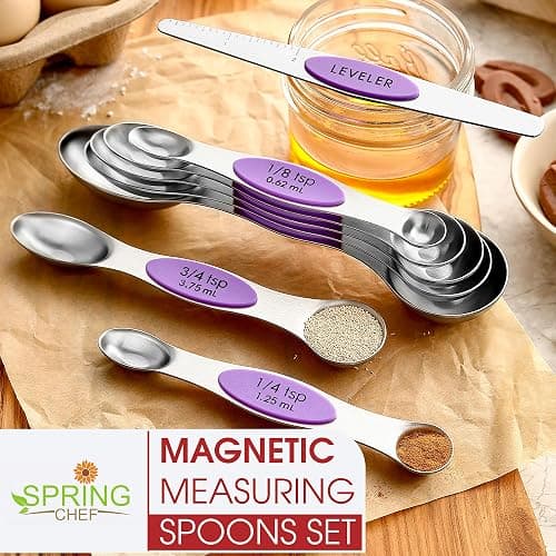 Spring Chef Stainless Steel Magnetic Measuring Spoons Set of 8 with Leveler, Nesting Metal Teaspoon & Tablespoon Measuring Spoons for Food, Heavy Duty Kitchen Gadgets for Baking & Cooking - Orchid thumbnail 7