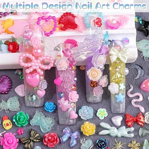 1500Pcs 3D Nail Charms for Acrylic Nails, Resin Butterfly Flower Star Heart Bow Charms Flatback Pearls Rhinestone Metal Gems Charm for Nail Art Design DIY Crafts (1500Pcs-Color) thumbnail 6
