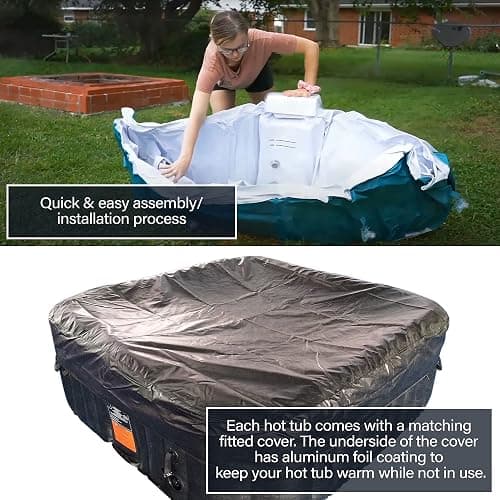 ALEKO Inflatable Hot Tub Spa with 1200W Heater & 130 Bubble Jets - Portable Hot Tub with Digital Controls, Filter Pump & Cover - Black & White, 265 Gal - 6 Person (Square) thumbnail 5