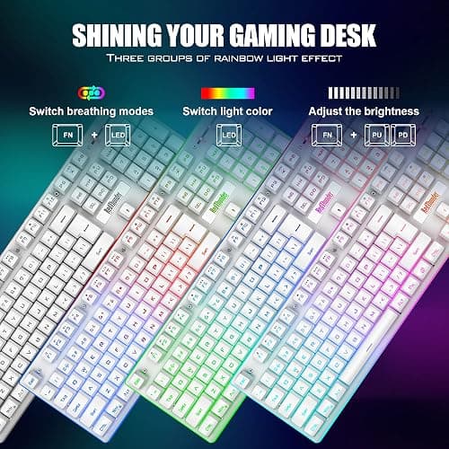 RedThunder K10 Wireless Gaming Keyboard and Mouse Combo, LED Backlit Rechargeable 3800mAh Battery, Mechanical Feel Anti-ghosting Keyboard + 7D 3200DPI Mice for PC Gamer (White) thumbnail 4