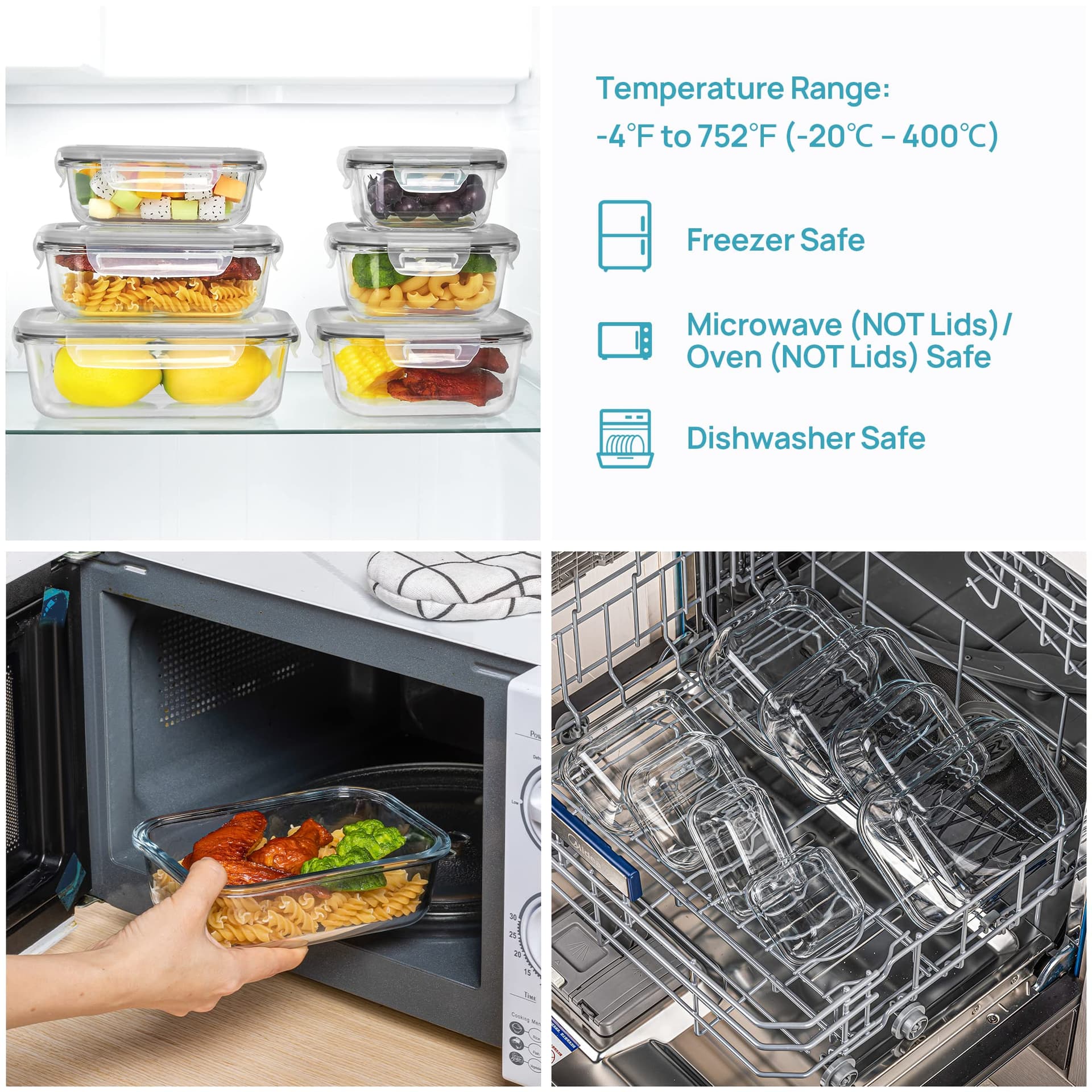 Vtopmart 8 Pack Glass Food Storage Containers with Airtight Lids, Meal Prep Containers, Bento Boxes for Lunch, for Microwave, Oven, Freezer and Dishwasher, BPA Free thumbnail 3
