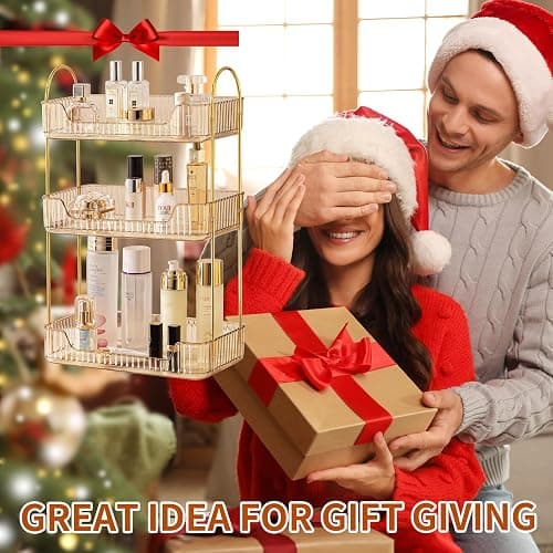 akinbas 3 Tier Bathroom Organizer Countertop Makeup Perfume Tray Skincare Organizer for Bathroom Dresser Vanity (Gold) - Gold - 3 Tier thumbnail 7