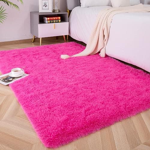 Foxmas Soft Fluffy Area Rugs for Bedroom Kids Room Plush Shaggy Nursery Rug Furry Throw Carpets for Boys Girls, College Dorm Fuzzy Rugs Living Room Home Decorate Rug, 2ft x 3ft, Hot Pink - Image 1