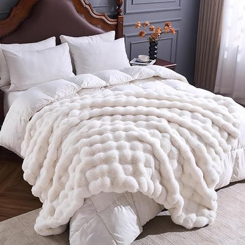 YBIKE Kunstpelz-Kuscheldecke mit Hase-Design Wurfdecke aus Blasenstoff 150x130cm, Luxuriöse Flauschige und Weiche Pelz-Sherpa Decke für Bett, Sofa, Couch (Beige) thumbnail 6