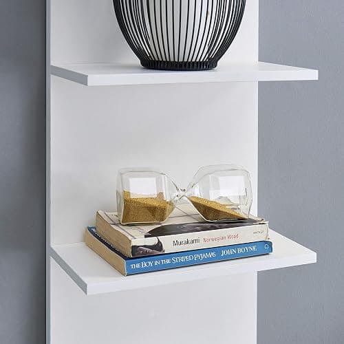 Danya B. Narrow Decorative Wall Mount Vertical Shelving Unit – Modern Column with 5 Shelves Home or Office for Books, Décor Display (White) - White thumbnail 6