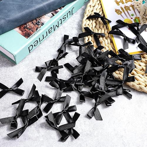 AOZUO 100 Pieces Tiny Bows, Mini Black Bows DIY Satin Fabric Bow Gift Wrapping Small Ribbon Bow Premade for Treat Bags Cake Pops Candy Wedding Favors Bridal Shower Christmas Decor(Black) thumbnail 7
