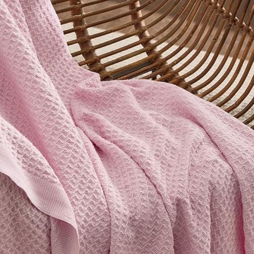 Bedsure Gentlesoft 100% Cotton Blanket Queen Size for Bed - Breathable and Soft, Thick Cozy Waffle Weave Christmas Blanket Gift for Women, Pink, 90x90 Inches thumbnail 5