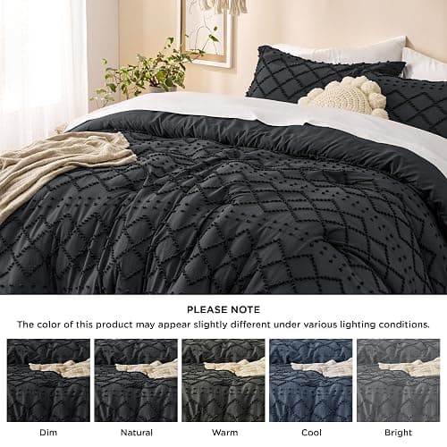 Bedsure Queen Comforter Set - Black Comforter, Boho Tufted Shabby Chic Bedding for Kids, 3 Pieces Vintage Farmhouse Bed Set for All Seasons, Fluffy Soft Bedding with 2 Pillow Shams thumbnail 7