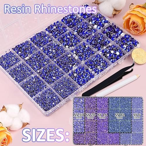 32000Pcs Resin Rhinestones with Tweezers for Crafting, Royal Blue Flatback Gems, Bedazzling Crystal with 3Pcs 10ml B7000 Jewelry Glue for DIY Crafts Clothing Tumblers Shoes Fabric Nail Art thumbnail 2