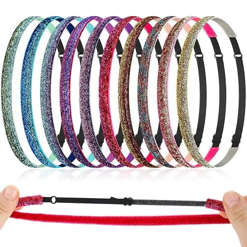 WILLBOND 10 Pcs Glitter Non Slip Running Headbands Girls Elastic Sports Velvet Sparkly Fabric Stretchy Shiny Headband Workout Fashion Hair Accessories for Women Party Favor(0.4 Inches,Multicolor) - Image 1
