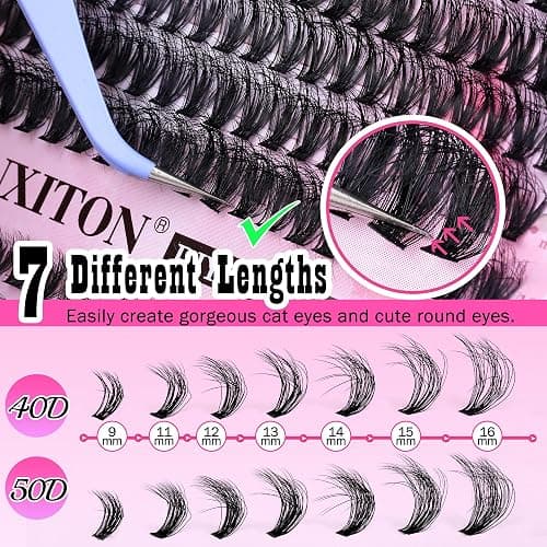 DIY Lash Extension Kit 40D+50D Volume Lash Clusters Kit with Lash Bond and Seal 280 pcs Thick Individual Lashes 9-16 mm D Mink Lashes Cluster, Lash Cluster Remover and Tweezers by FANXITON thumbnail 5