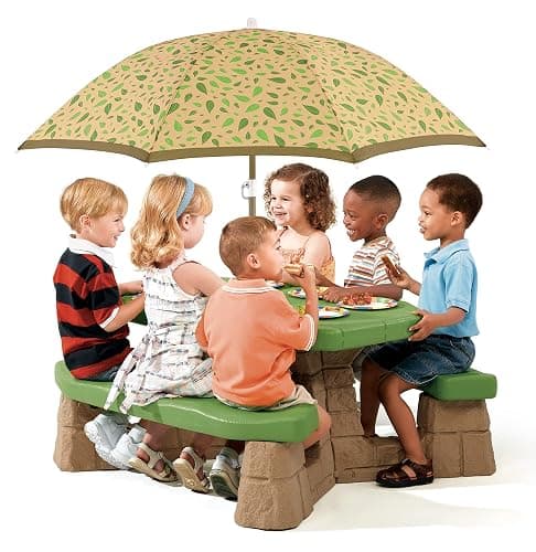 Step2 Naturally Playful Kids Picnic Table with Removeable Umbrella, Indoor/Outdoor Toys, Fits 6 Children, Made of Durable Plastic, For Toddlers 3+ Years Old, Green & Leaves - Green & Leaves - 69.25" H x 43" W x 40.75" D thumbnail 5