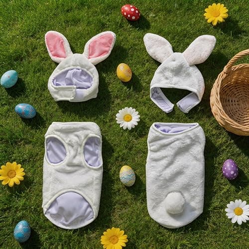 IOICYBF Pet Costume for Small Dogs Cats Halloween Hoodies Puppy Coat | Winter Pet Outfits Funny Pajamas Clothes for Christmas Party,White Bunny L thumbnail 4