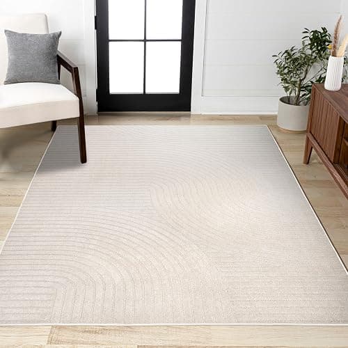 JONATHAN Y Hallie High-Low Curve Ivory/Cream Indoor/Outdoor Area Rug, 5x8, Minimalist, Pet Friendly, Non-Shedding, Stain Resistant, Hose-Washable for Backyard, Patio, Porch (SCN100B-5) thumbnail 3