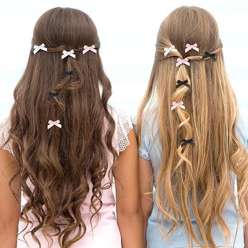30 Stück Mini Schleife Haarspangen, Süß Haarschleife Haarschmuck Satinschleifen Haarclips Niedlich Einfarbig Hair Accessories Klein Haarklammern für Damen Mädchen Frauen Kinder(Rosa+Schwarz+Weiß) thumbnail 7