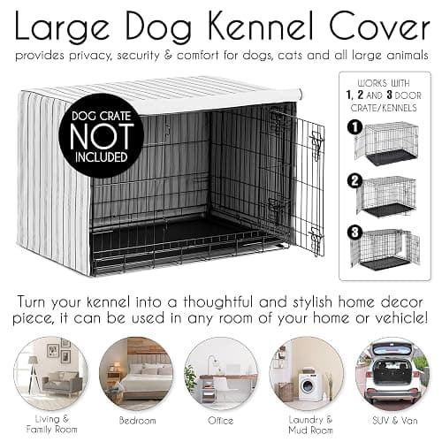 Sweet Jojo Designs 48in. Large Dog Crate Cover (White and Grey Stripe) Pet Cage, Kennel Covers (Modern, Neutral, Contemporary, Striped, Elegant, Pinstriped, Minimalist, Gray Stripes) thumbnail 5