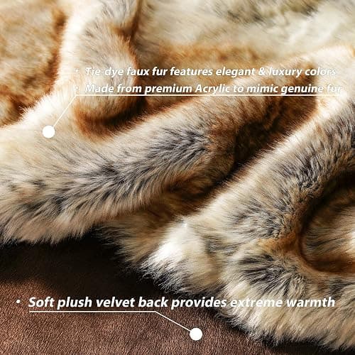 BATTILO HOME Luxury Brown Faux Fur Blanket Thick Warm Elegant Cozy Fuzzy Throw for Couch, Bed, Sofa Fluffy Blankets Decorative Reversible to Plush Velvet, 50"x60" thumbnail 3