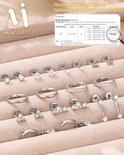 MILACOLATO Hypoallergenic Flat Back Earrings 14K Gold Plated Cartilage Earring Sets for Multiple Piercing 20G Surgical Stainless Steel Earrings for Women Trendy Earring Stacks Small Hoop Flatback Stud Earrings thumbnail 5
