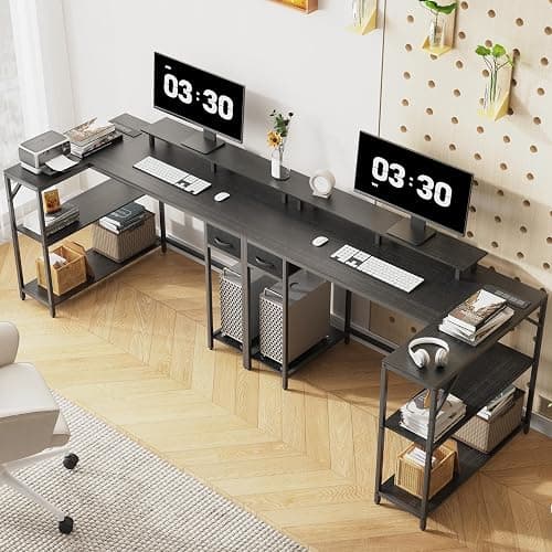 Eivanet 47 inch Gaming Desk with Power Outlet & LED Light, Reversible L Shaped Desk, L Shaped Desk with Hook & Monitor Stand, Computer Desk with Drawer and Shelves for Home Office Bedroom thumbnail 2