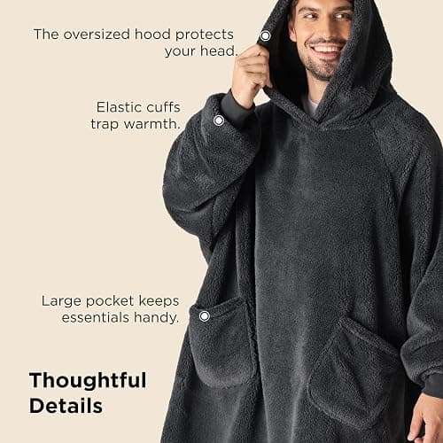 Bedsure Wearable Blanket Hoodie Mothers Day Gifts for Women, Warm Cozy Hoodie Blanket Sweatshirt for Adult Women Men, Charcoal, Oversized thumbnail 6
