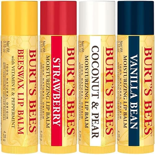 Burt's Bees Lip Balm, Beeswax, Strawberry, Coconut and Pear, and Vanilla Bean Pack, With Responsibly Sourced Beeswax, Tint-Free, Natural Lip Treatment, 4 Tubes, 0.15 oz. thumbnail 7