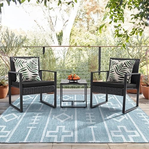Flamaker 3 Pieces Outdoor Patio Wicker Furniture Set, Modern Rattan Chair Conversation Sets with Coffee Table for Yard and Bistro (Black) thumbnail 6