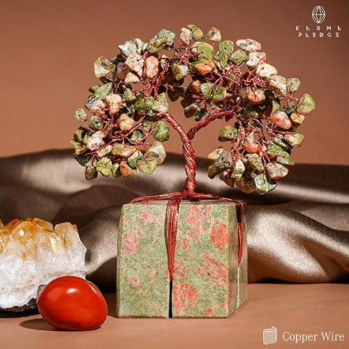 Crystal Tree for Birthday Gifts for Women, Handmade Raw Crystal Base Unakite Chakra Healing Crystal Tree of Life for Positive Energy, Money, Good Luck, Christmas Décor, Home and Office Decor thumbnail 2