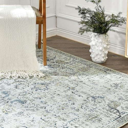 jinchan Runner Rug 2x5-2pcs Washable Hallway Rug Vintage Indoor Thin Retro Floor Cover Distressed Floral Country Lightweight Non Slip Carpet for Entryway Bathroom Kitchen Bedroom Living Room Blue - 2' x 5' (2pcs Light Weight) - Distressed Blue Multi thumbnail 8