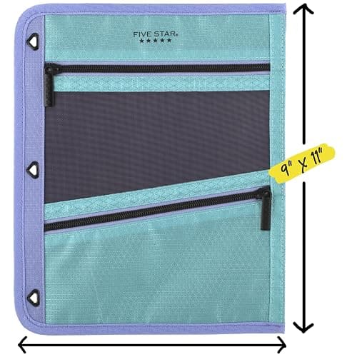Five Star Pencil Pouch, Pen Case, 3-Pocket Zipper Pouch, Fits 3-Ring Binder, Storage Organizer for Classroom Supplies Earbuds Chargers Cables Makeup, Teal/Berry (500207F-ECM) thumbnail 8
