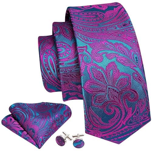 Barry.Wang Men Ties Paisley Woven Silk Necktie Set with Pocket Suqare Cufflinks Formal thumbnail 2