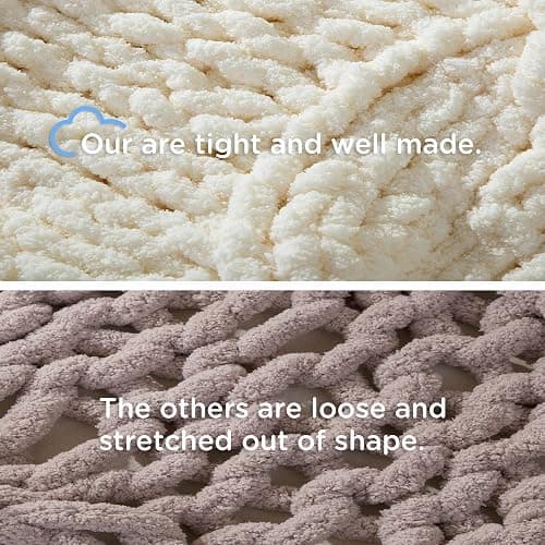 CLOUDS HUG Chunky Knit Blanket Throw - 100% Hand Knitted Chunky Soft Throw Blanket for Couch, Thick and Warm Blanket for Winter, White, 50x60 Inches thumbnail 4