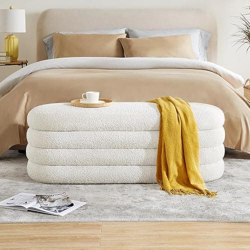 Busaurus Storage Ottoman Bench 49.2 Inch Upholstered Fabric Storage Bench for Bedroom End of Bed Aesthetic Large Oval Storage Ottoman for Living Room Entryway (Ivory) thumbnail 2