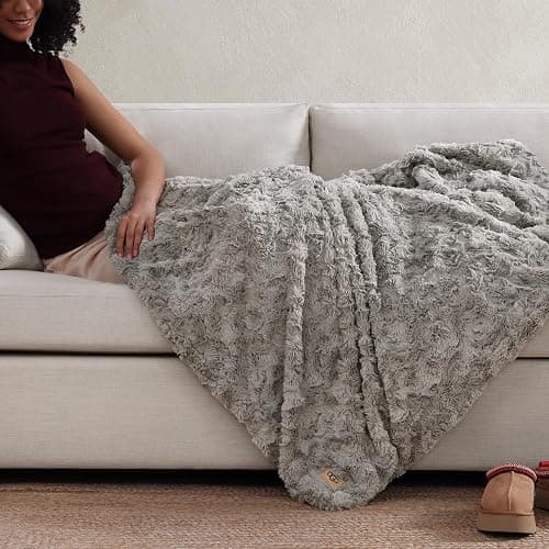 UGG Adalee Faux Fur Throw Blanket Luxury Lightweight Cozy Soft Throw for Couch Bed or Chair Hypoallergenic Machine Washable Double-Sided Fluffy Blanket Home Decor, 50-inch x 70-inch, Seal Grey thumbnail 8