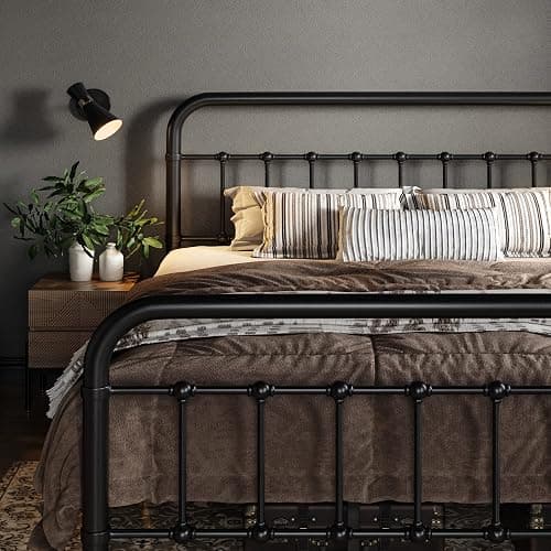 Allewie King Size Metal Platform Bed Frame with Victorian Style Wrought Iron-Art Headboard/Footboard, No Box Spring Required, Black thumbnail 4