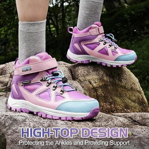 R CORD Kids Hiking Boots Drawstring Closure Girls Hiking Boots Waterproof Durable TPR Traction Outsole Anti-Skid Athletic Outdoor Boots thumbnail 4