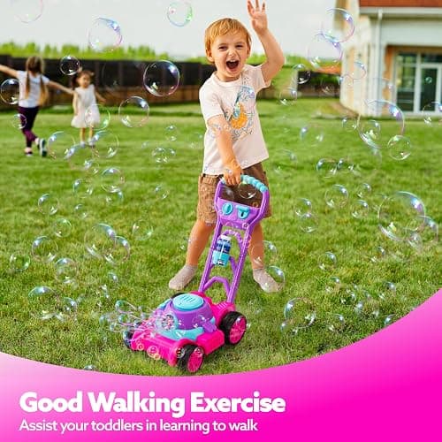 SLOOSH Bubble Lawn Mower Toddler Toys - Spill-Proof Bubble Machine Pretend Gardening Toy for Age 1 2 3 1-3 Year Old Toddler Indoor Outdoor Use, Baby Girl Push Toys Easter Birthday Gift (Pink) thumbnail 2