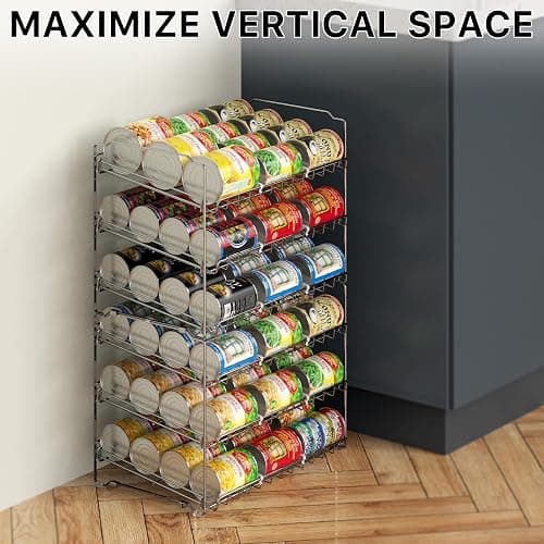 Simple Houseware Stackable Can Organizer Rack for Pantry/Cabinet – 11.5" D x 17" W x 13.75" H, Holds 36 Cans, 3-Tier Can Food Storage Dispenser, Chrome thumbnail 7